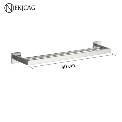 DecorBites™ Black Bathroom Set: Towel Holder, Paper Holder, Gold Rod, Robe Hook - Stainless Steel Accessories