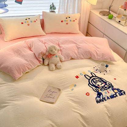 DecorBites™ Cartoon Pattern Embroidered Bedding Sets: Cozy, Soft, and Breathable for Kids and Adults