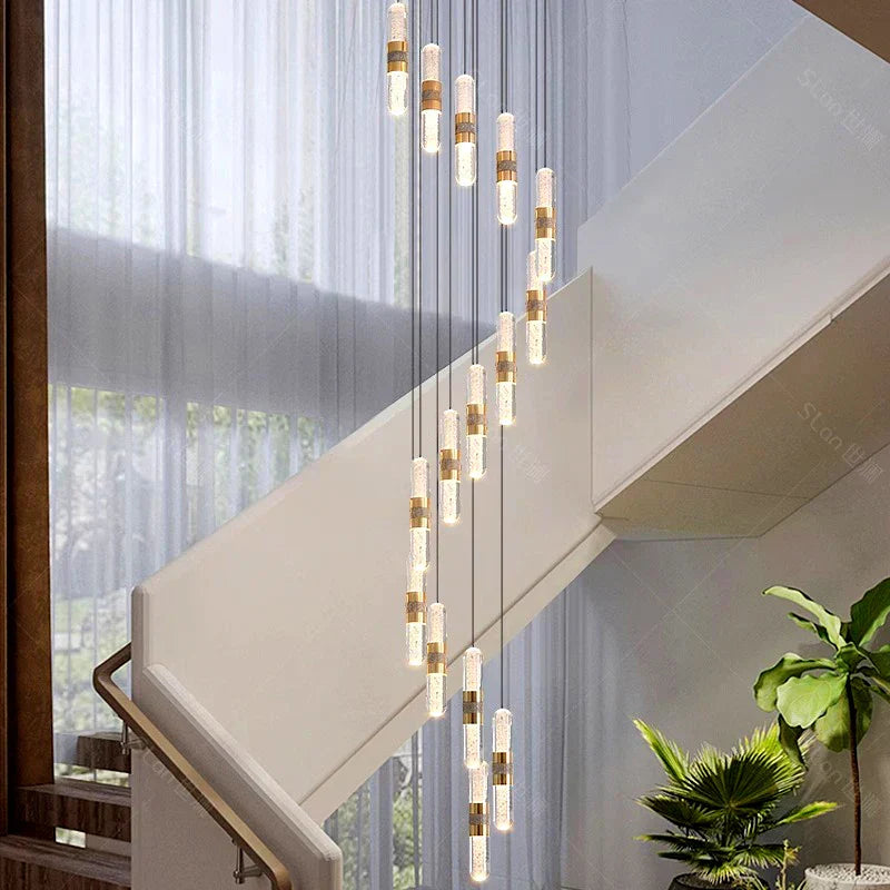 DecorBites™ Crystal Chandelier Stair Pendant Lamp Living Room Pendant Lights Interior Lighting