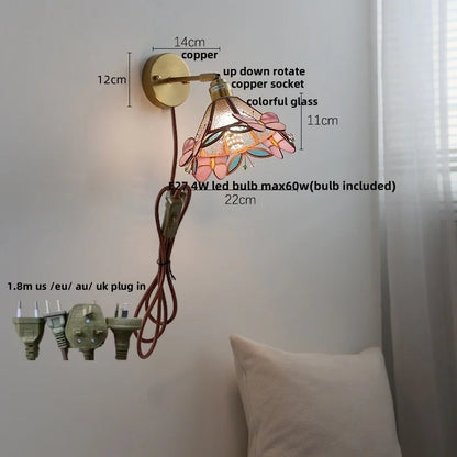 DecorBites™ Copper Butterfly Glass Wall Light Fixture Up Down Rotate LED Bedside Lamp