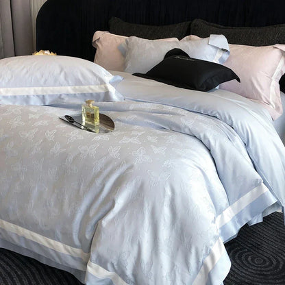 DecorBites™ Butterfly Jacquard Bedding Set - 4Pcs Brushed Lyocell Cotton Duvet Cover & Sheet