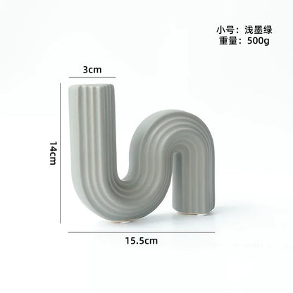 DecorBites™ Geometric Ceramic Vase | S Shape Desk Decor | Home Decoration Accessories