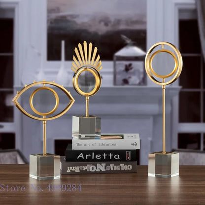 DecorBites™ Golden Metal Eyes Magnifying Glass with Crystal Glass Base - Modern Home Decoration