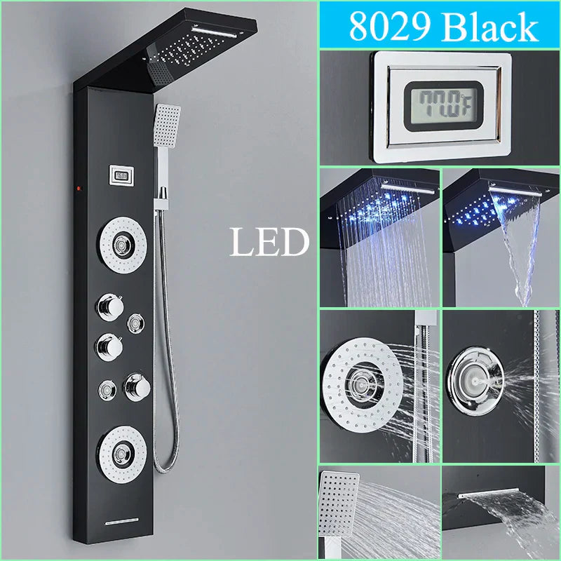 DecorBites™ LED Shower Panel Tower Rain/Waterfall Massage Spa Jets Bathroom Column