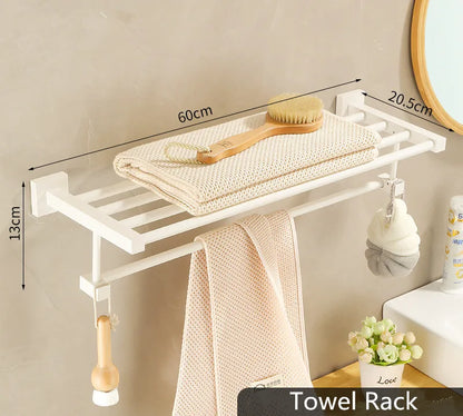 DecorBites™ Bathroom Set: Cream White Shelf, Towel Rack, Paper Holder, Brush Holder & Hardware