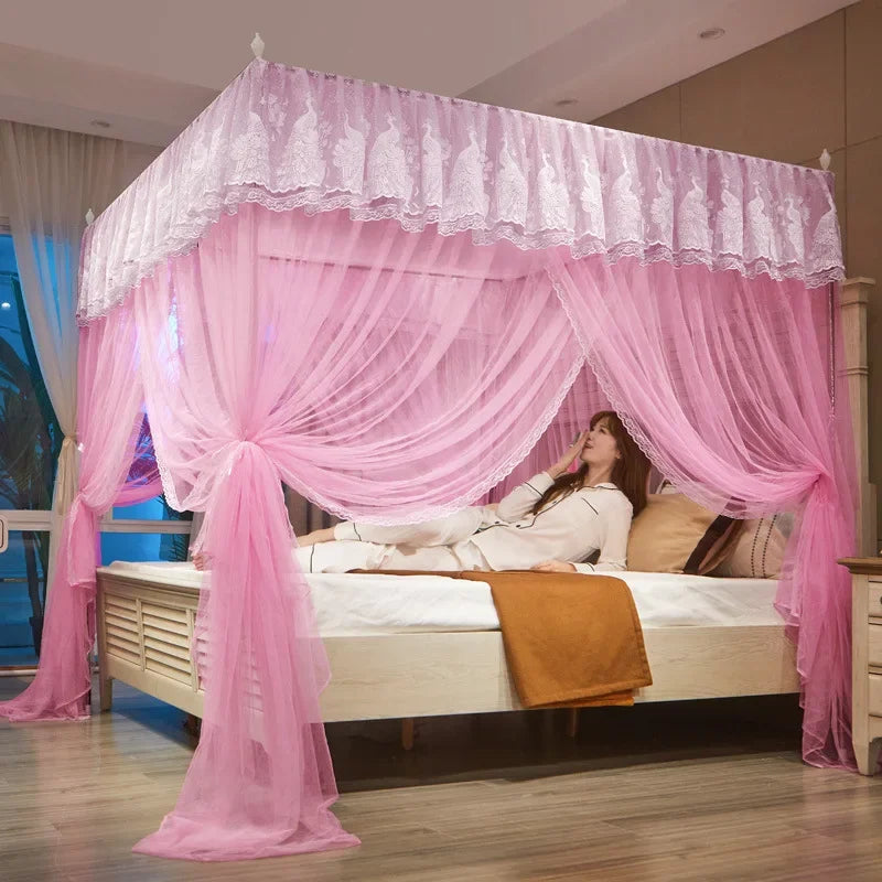 DecorBites™ Lace Palace Mosquito Net Tent for Queen/Double Bed with Stainless Steel Frame