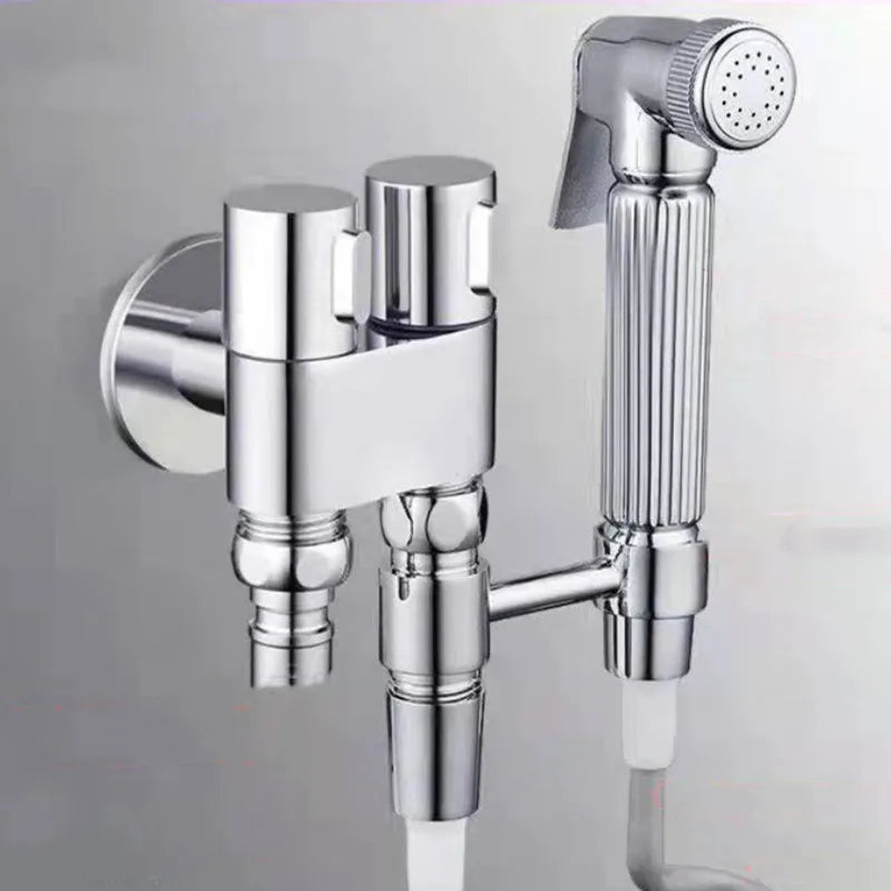 DecorBites™ Brass Wall Mounted Bidet Faucet Set with Double Use, Limited Space Angle Valve
