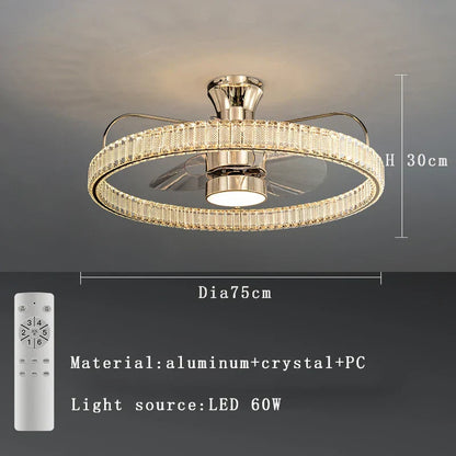 DecorBites™ Crystal LED Fan Light: 50W Remote Reversible Blade, Quiet, Timed, Invisible Design