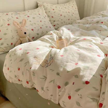DecorBites™ Cartoon Pattern 100% Cotton Bedding Set - Single Double Size Soft Fitted Sheet, Cozy & Breathable