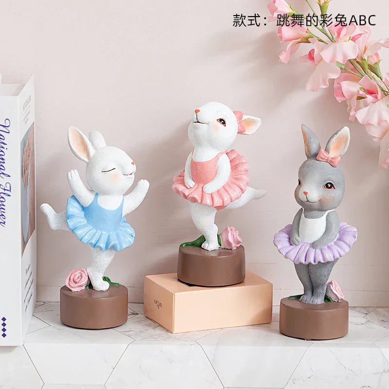 DecorBites™ Ballet Rabbit Dancer Sculpture - Cute Ballerina Statue for Modern Desk Decor