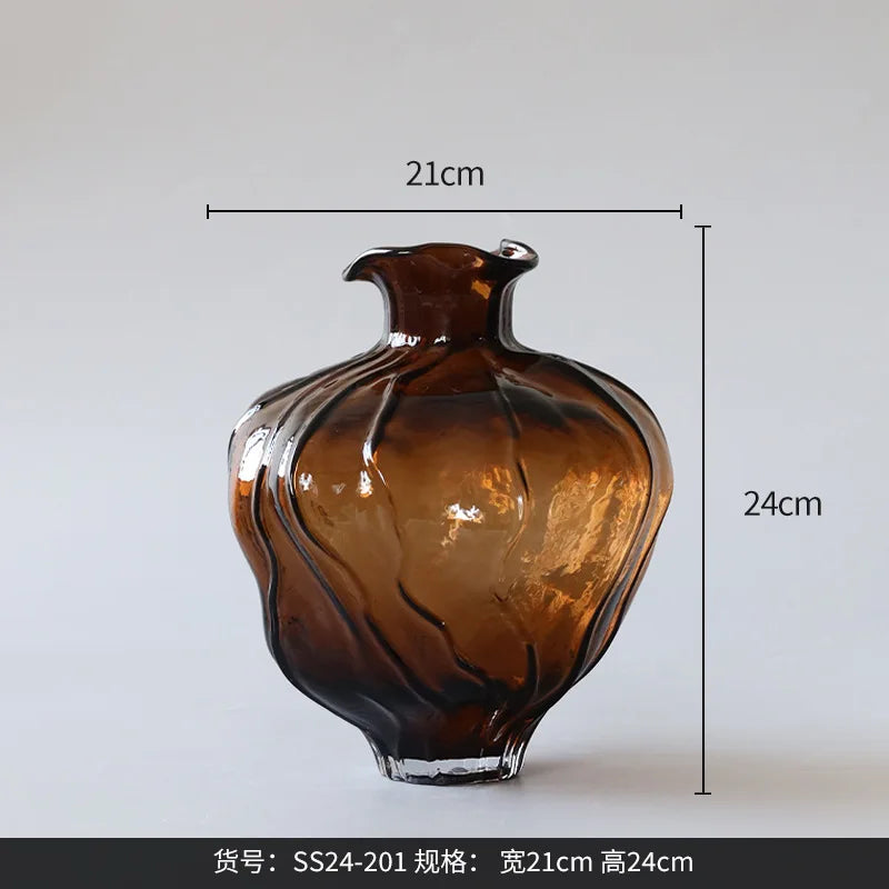 DecorBites™ Brown Wavy Grain Glass Vase Terrarium Flower Home Decor Bottle