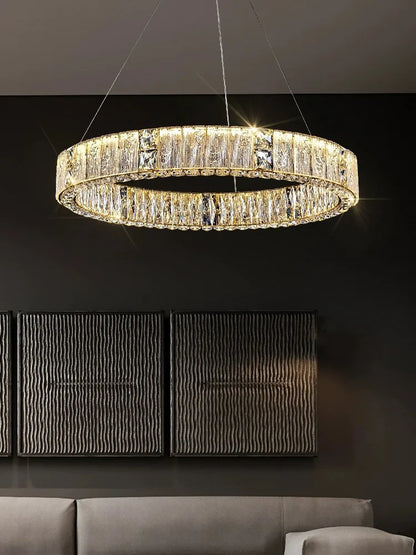 DecorBites™ Crystal Glass Chandelier: Big Round Luxury LED Ceiling Hanging Lamps for Home Decor.