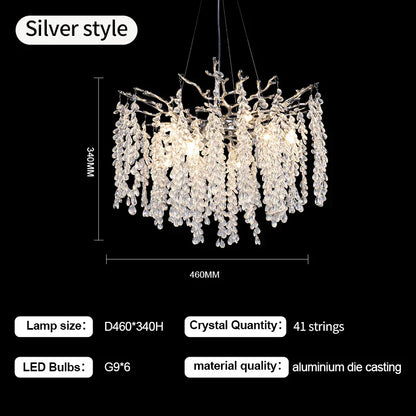 DecorBites™ Grape Crystal Chandelier Silver Gold LED Tree Branch Luxury Lighting