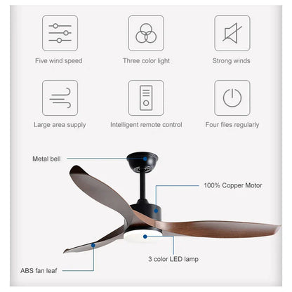 DecorBites™ 52" Pure Copper DC Ceiling Fan with Remote Control & LED Light