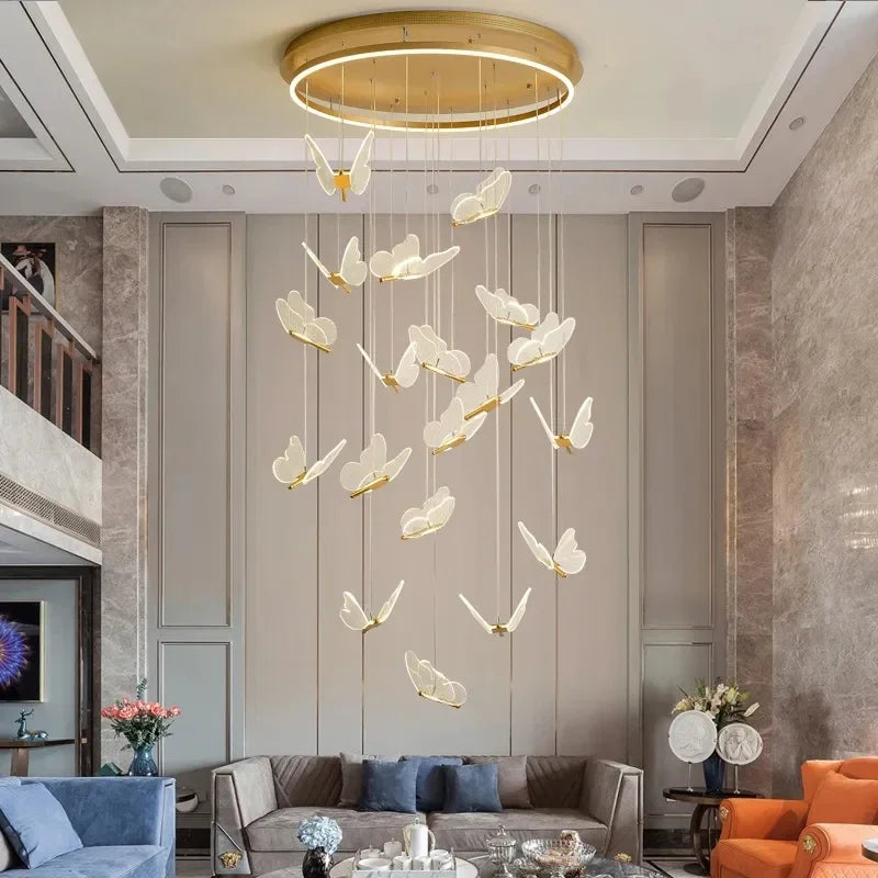 DecorBites™ Butterfly Chandelier: Nordic Staircase Pendant Lamp for Living Room Ceiling Light