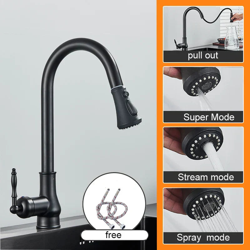 DecorBites™ Antique Brass Kitchen Sink Faucet with Pull Down Swivel Spout
