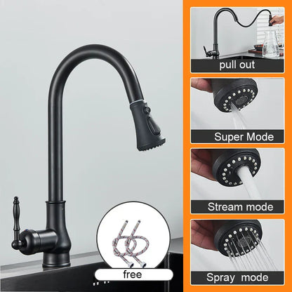 DecorBites™ Antique Brass Kitchen Sink Faucet with Pull Down Swivel Spout