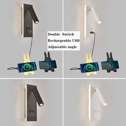 DecorBites™ Black Brass LED Wall Lamp with USB Port & Switch - 3W Spotlight for Bedroom