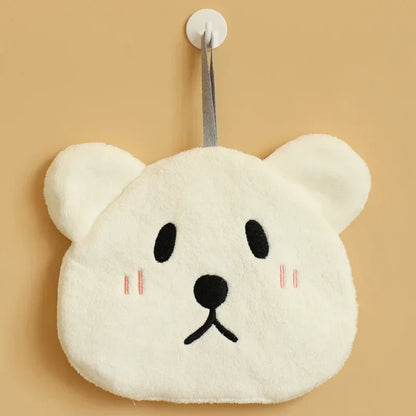 DecorBites™ Kids Bear Hand Towel: Soft Coral Velvet Absorbent Cleaning Cloth