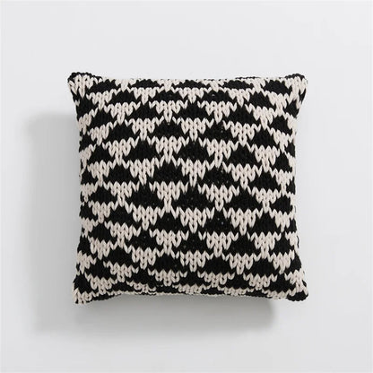 DecorBites™ Geo Knit Stripe Woven Square Pillow 45x45cm Black Ivory Insets