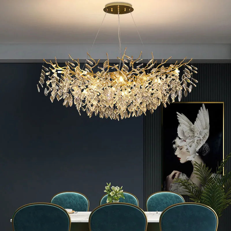 ™ Gold Aluminium Crystal Chandelier for Elegant Dining Room Lighting