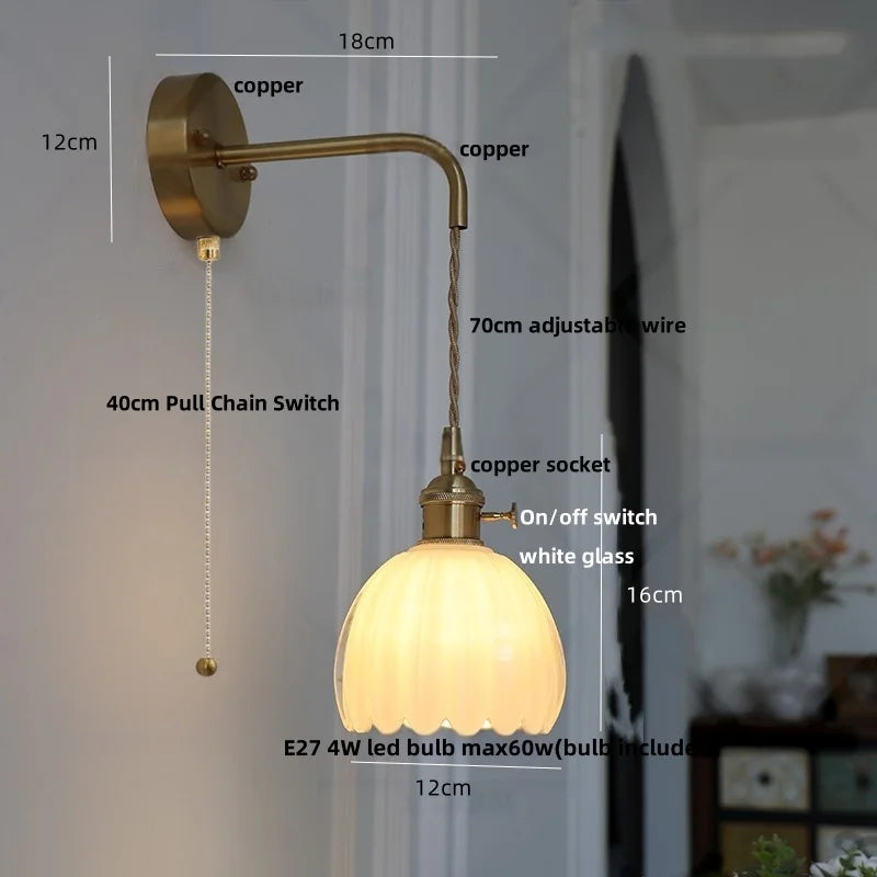 DecorBites™ Glass Adjustable LED Wall Lamp with Pull Chain Switch, Modern Nordic Design