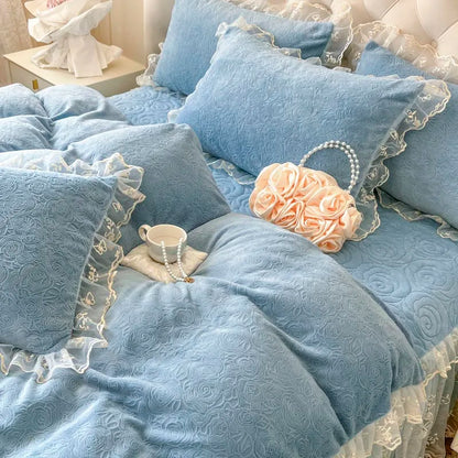 ™ Lace Princess Bedding Set with Velvet Bed Skirt & Quilt Cover