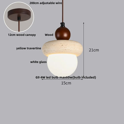 DecorBites™ LED Gourd Pendant Light Fixture with Yellow Travertine and White Glass