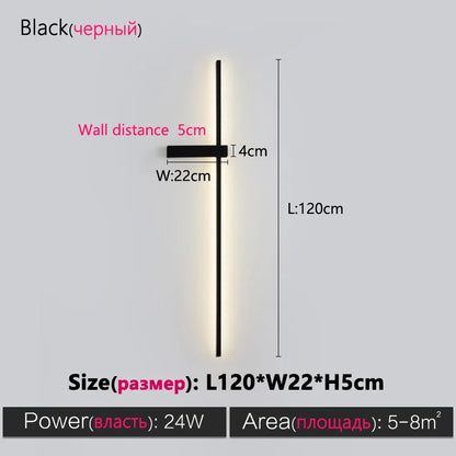 DecorBites™ Black Long Strip Wall Lamp - Modern Minimalist Bedroom Living Room TV Wall Light