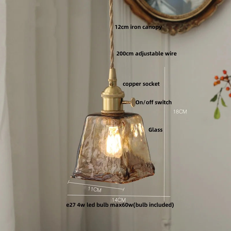 DecorBites™ Amber Glass Pendant Light with Adjustable Wire for Dining Room and Kitchen