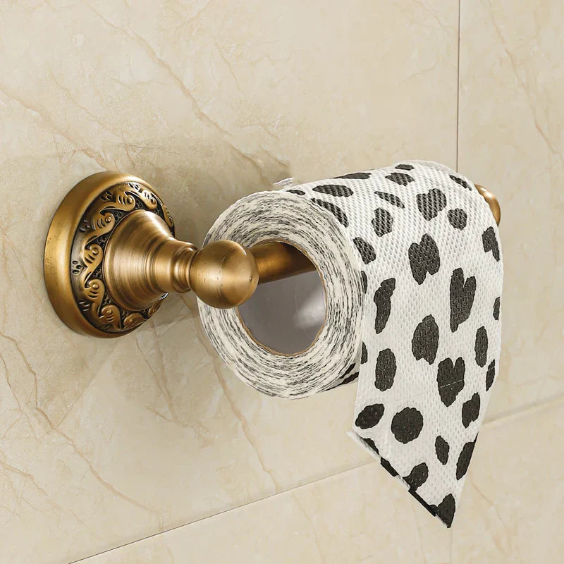 DecorBites™ Antique Brass Wall Mounted Toilet Paper Holder Vintage Bathroom Accessories