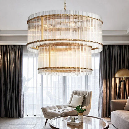 DecorBites™ Gold Double Layer Ring Crystal Pendant Light for Elegance in Every Room