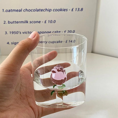 DecorBites™ 3D Rose Champagne Flute Glass: Unique Custom Wine Goblet Cup with Rose Inside