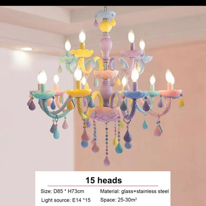 DecorBites™ Crystal Chandelier Kids Bedroom Rainbow Candle Light Fixture