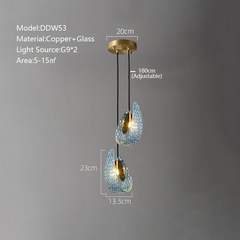 DecorBites™ Blue Peacock Leaf Glass Designer Chandeliers Lighting