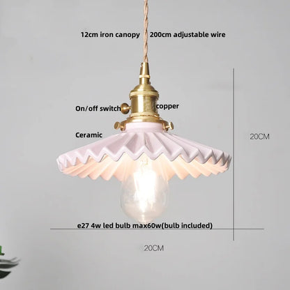 DecorBites™ Ceramic LED Pendant Light Fixture with Adjustable Wire, Brass Knob Switch
