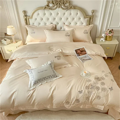 DecorBites™ Blue Butterfly Flower 600TC Egyptian Cotton Duvet Cover Set