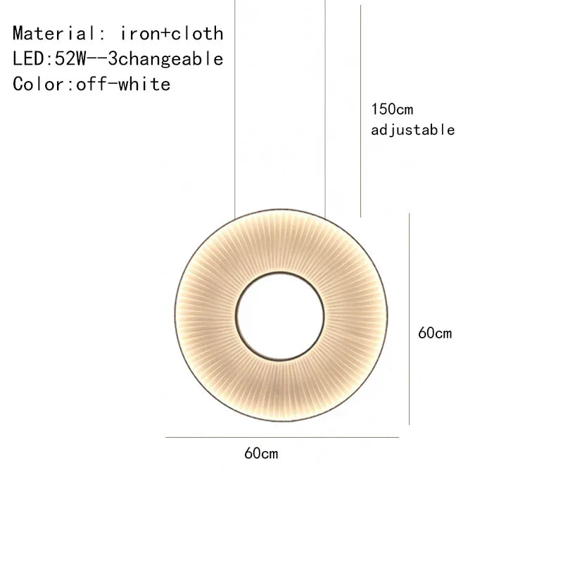DecorBites™ Dix Heures Round Fabric LED Pendant Light for Parlor, Hotel, and Dining Room