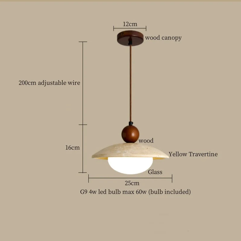 DecorBites™ LED Pendant Lamp Mid Century Modern Decor Yellow Travertine Wood Hanglamp