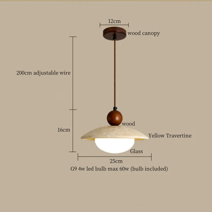 DecorBites™ LED Pendant Lamp Mid Century Modern Decor Yellow Travertine Wood Hanglamp