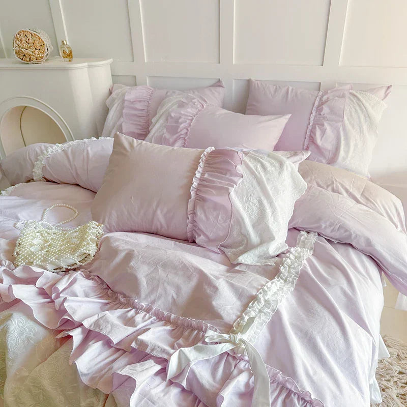 DecorBites™ Korean Lace Ruffles Cotton Bedding Set - Sweet Girl Design