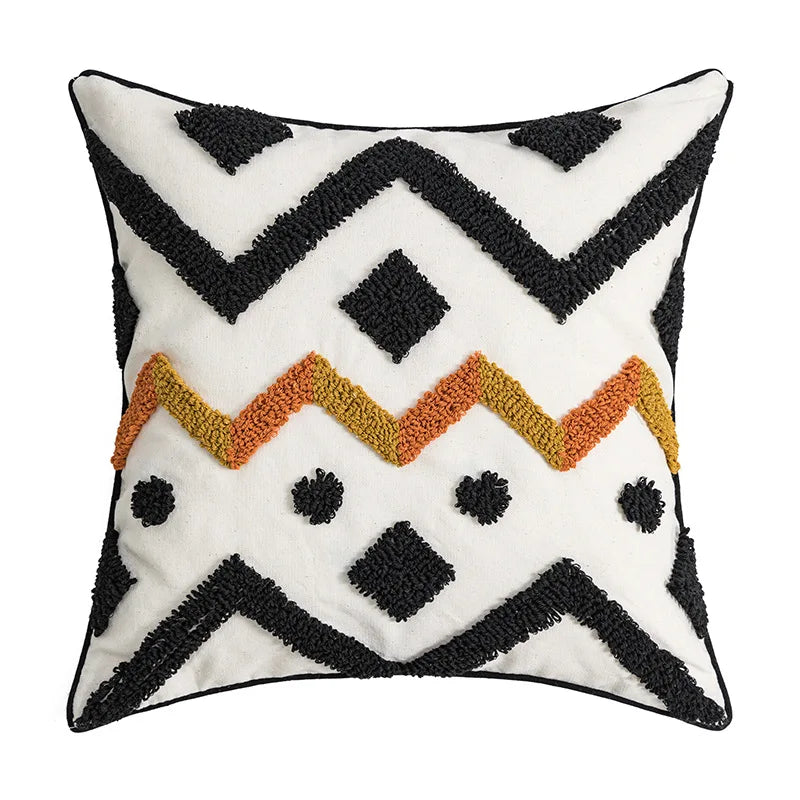 DecorBites™ Geometric Tufted Cotton Canvas Embroidered Pillow Covers for Home Decor