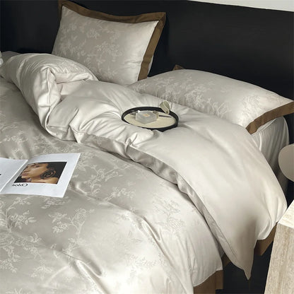 DecorBites™ Jacquard Bedding Set - Lyocell Cotton Bed Linens, Sheet, Pillowcase, Quilt Cover