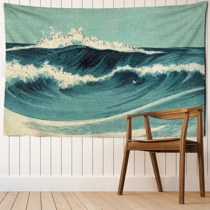 DecorBites™ Blue Wave Oil Painting Tapestry Wall Hanging for Bohemian Style Room Decor