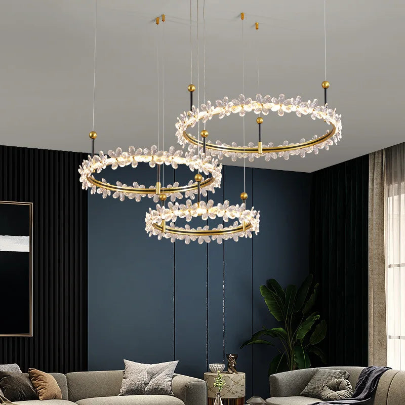 ™ Gold Crystal Ring Chandelier Pendant Light, Luxury Modern Design for Home Décor