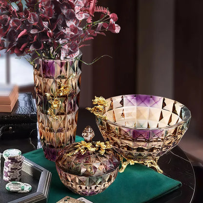 DecorBites™ Crystal Glass Vase: Elegant Dried Flower Decor for Luxury Dining Tables