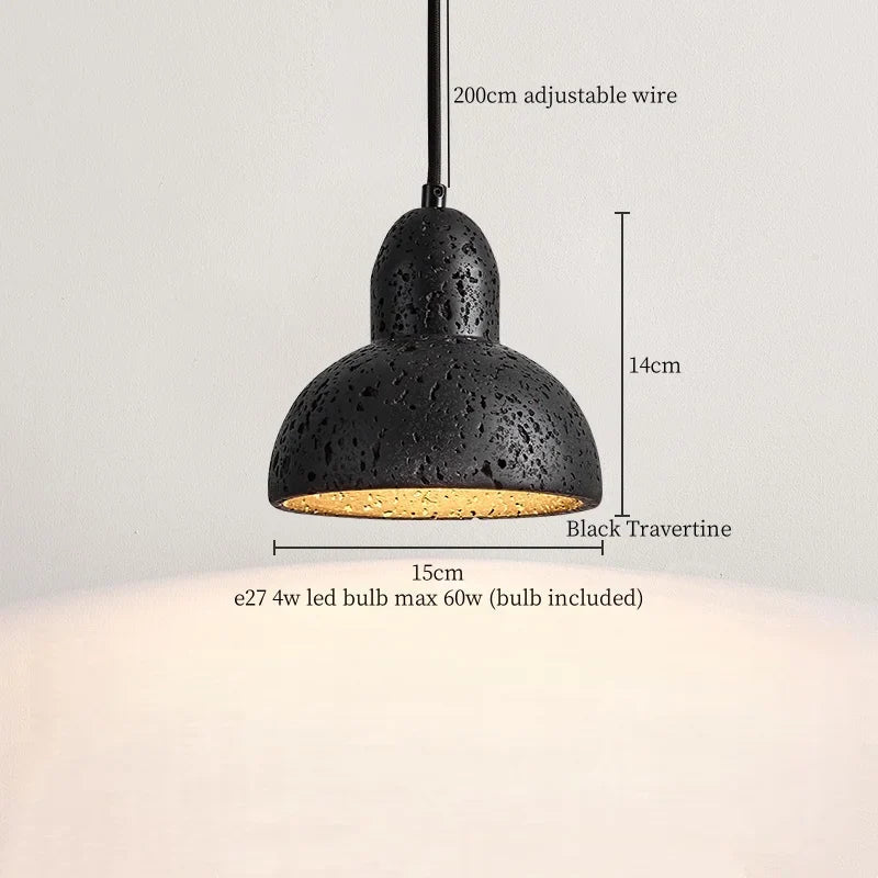 DecorBites™ Glass Ball LED Pendant Lights Black Travertine Wabi Sabi Hanging Lamp