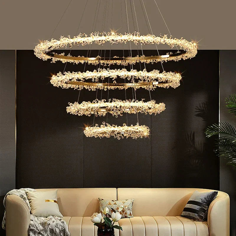 ™ Golden Crystal LED Round Chandelier for Luxury Indoor Lighting