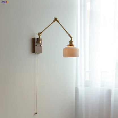 DecorBites™ Ceramic LED Wall Light Rotatable Walnut Bedside Lamp