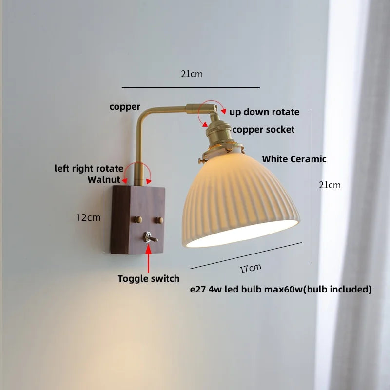 DecorBites™ Ceramic LED Wall Light Fixture Reading Coffee Nordic Modern Rotatable Bedside Lamp